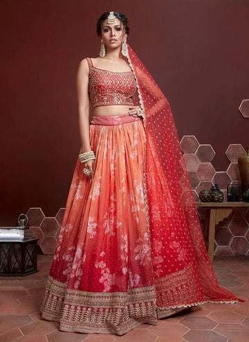 Double Shaded Orange Lehenga Choli With Tabby Silk Fabric
